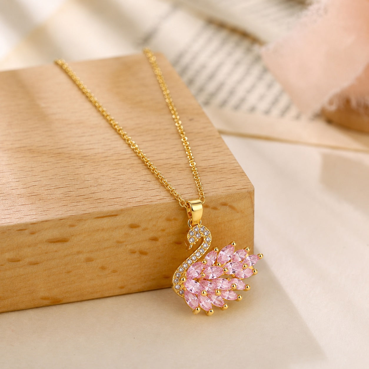 Trendy Pink Swan Pendant Necklace