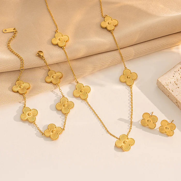LuckyLeaf Full Gold Combo Set (Earrings, Bracelet & Necklace)