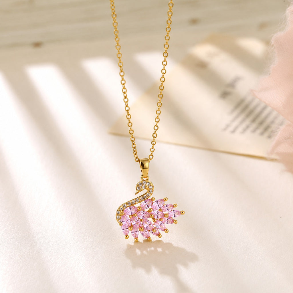 Trendy Pink Swan Pendant Necklace