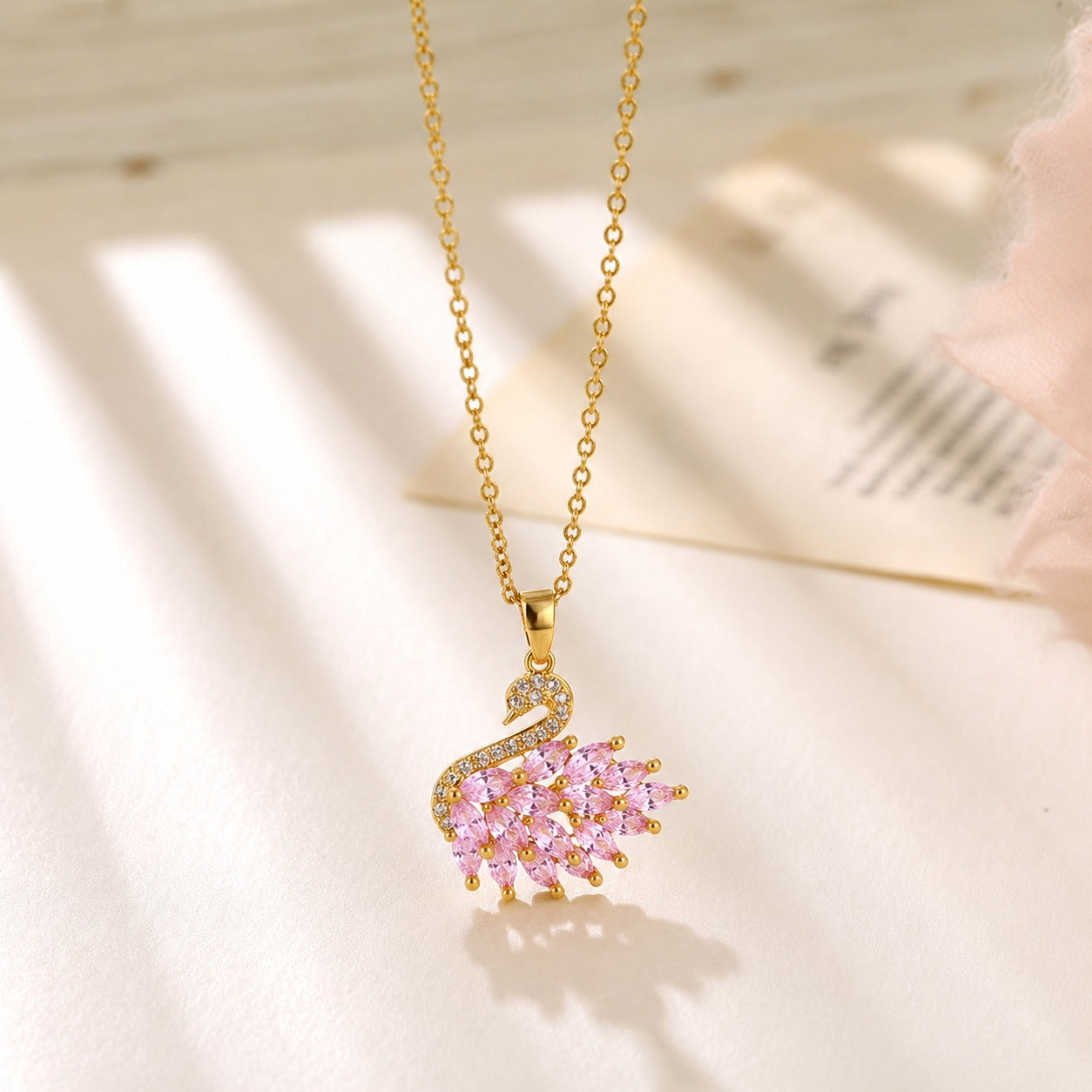 Trendy Pink Swan Pendant Necklace