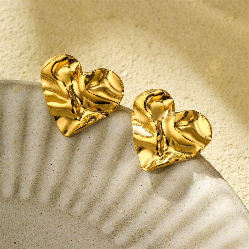Creased Heart Stud Earrings