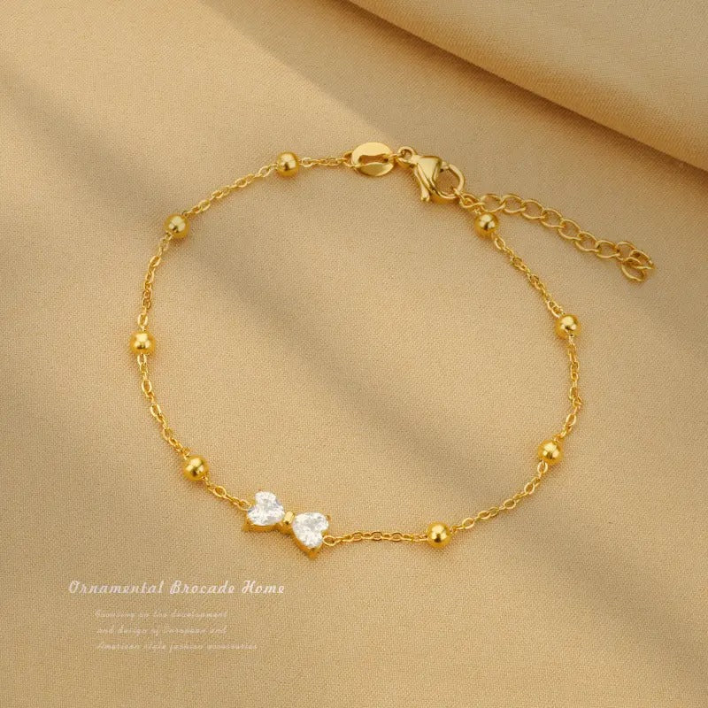 Zirconia Bow Tie Beads Chian Bracelet