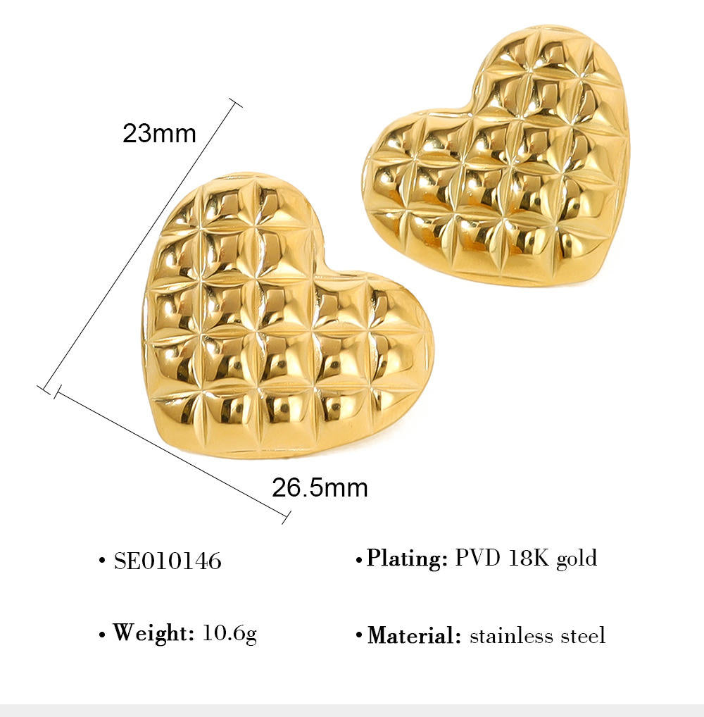 Checked Heart Stud Earrings