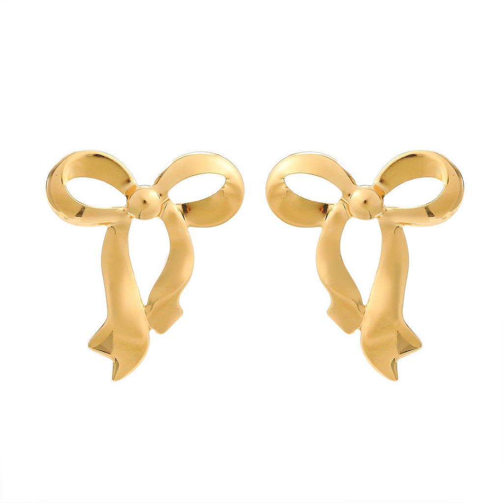 Smooth Bow Ribbon Knot Stud Earrings