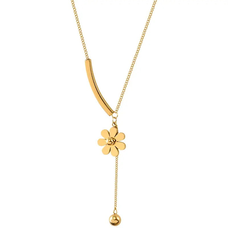 Flower Bar Ball Drop Necklace