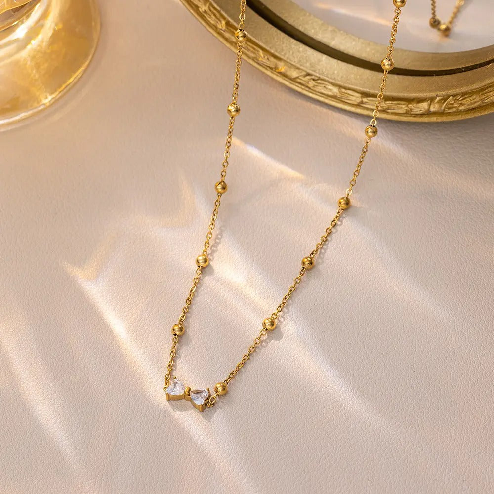 Zirconia Bow Tie Beads Chain Necklace