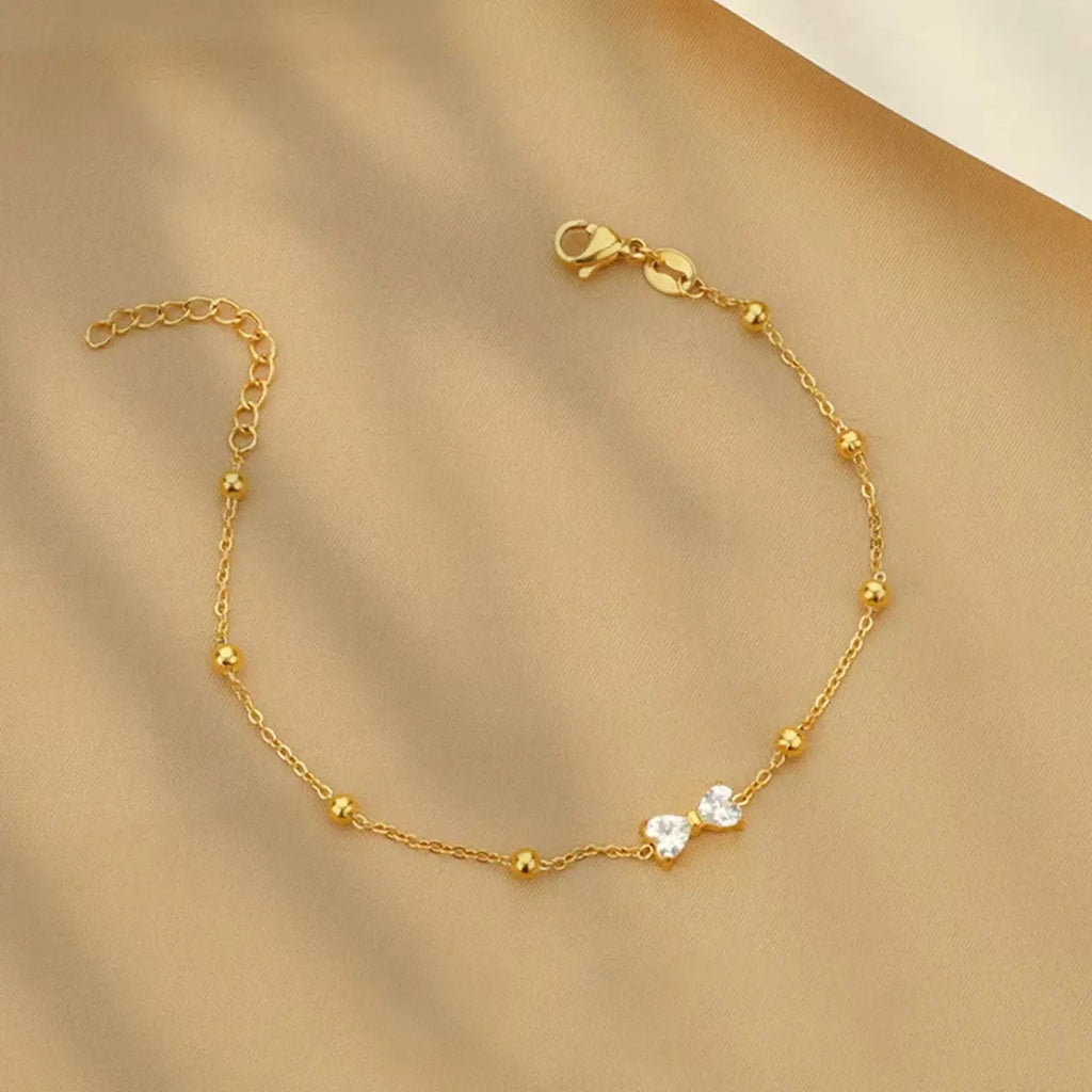 Zirconia Bow Tie Beads Chian Bracelet
