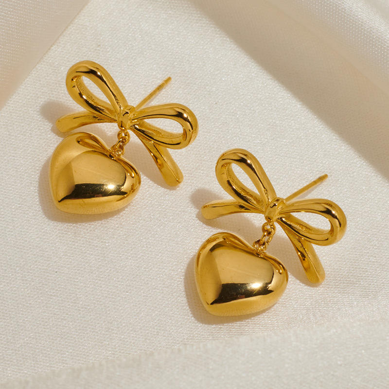Heart Bow Drop Earrings
