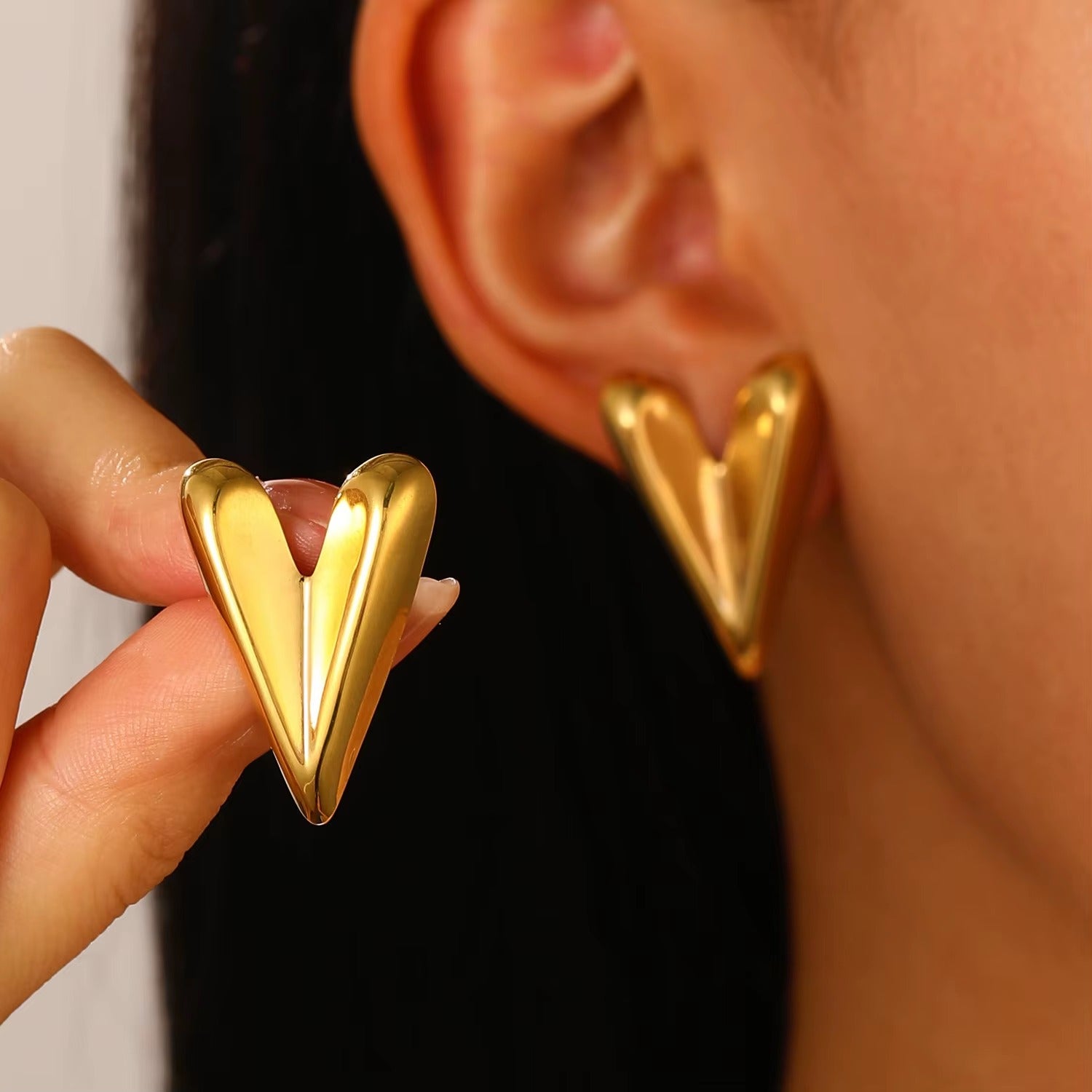 Long Heart Stud Earrings