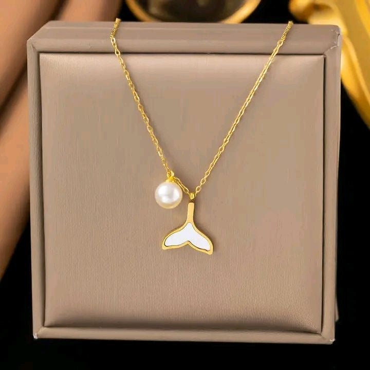 Freshwater Pearl & Mermaid Tail Pendant Necklace