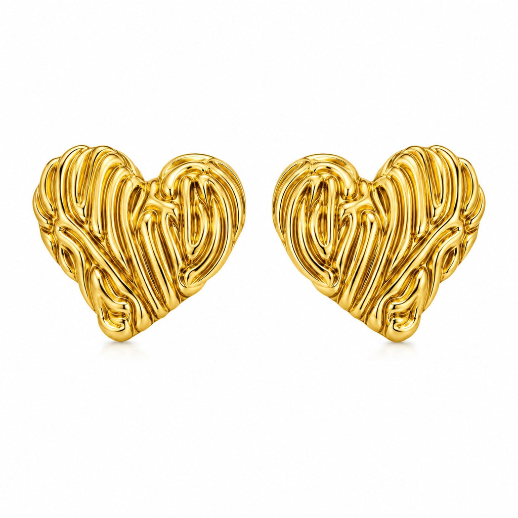 Textured Big Heart Stud Earrings