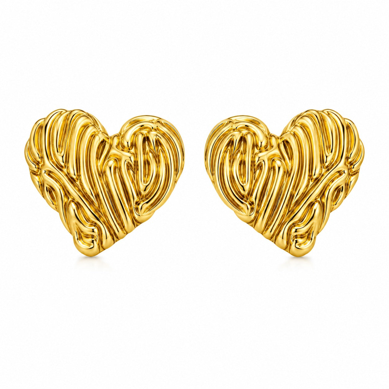Textured Big Heart Stud Earrings