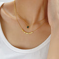 Green Stone Beads Chain Dual Layer Necklace