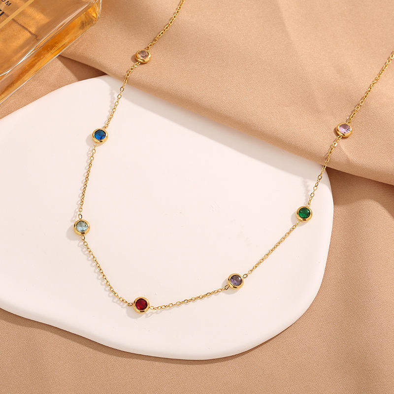 Multi-Color Stone Charms Necklace