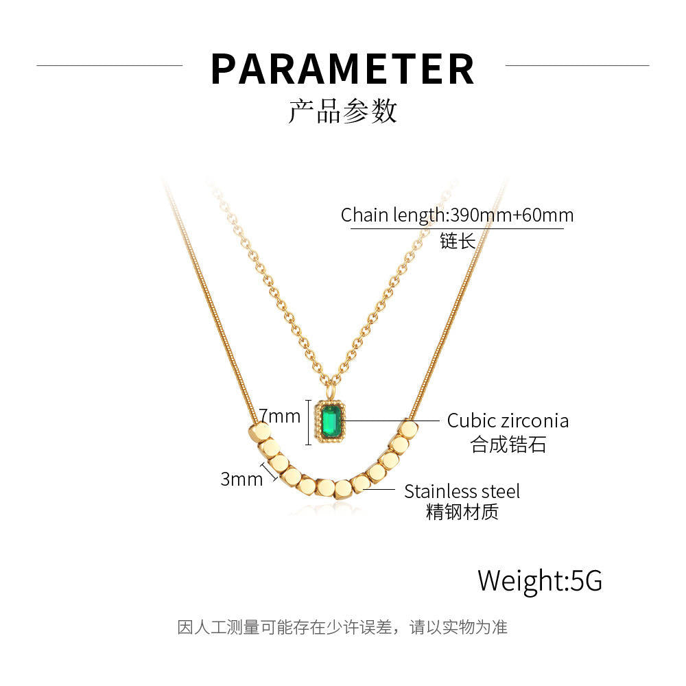 Green Stone Beads Chain Dual Layer Necklace