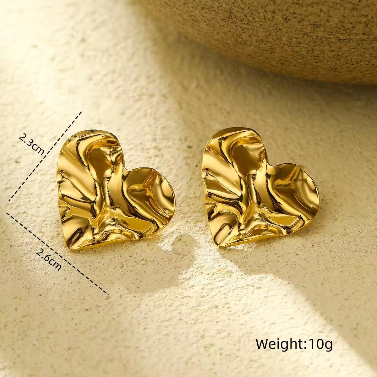 Creased Heart Stud Earrings