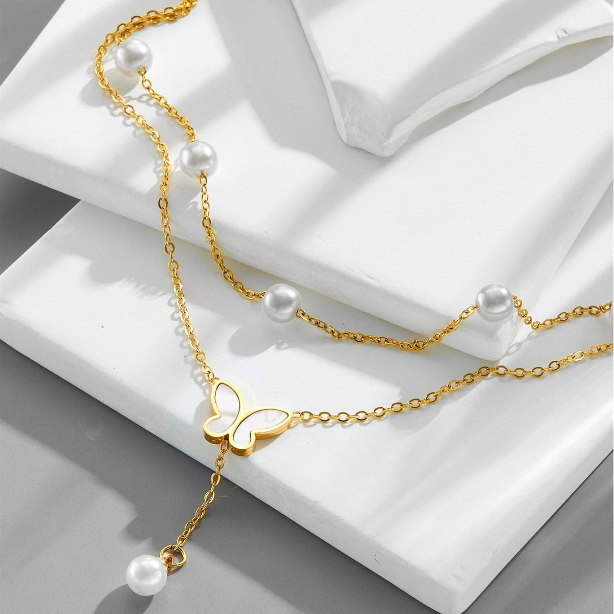 Beads & Butterfly Dual Chain Anklet