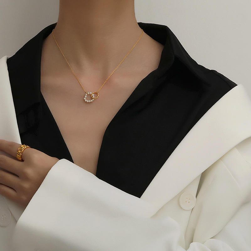 Pearl Interlocked Ring Necklace