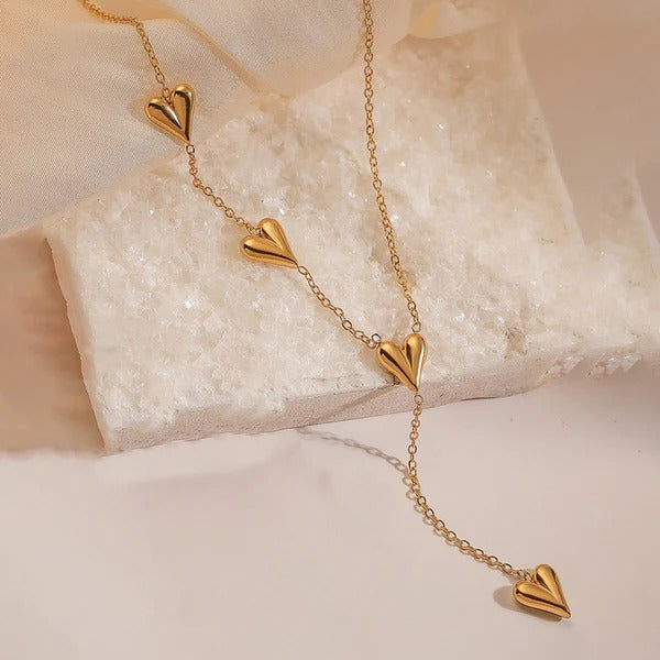 Y-Shape Four Heart Drop Necklace