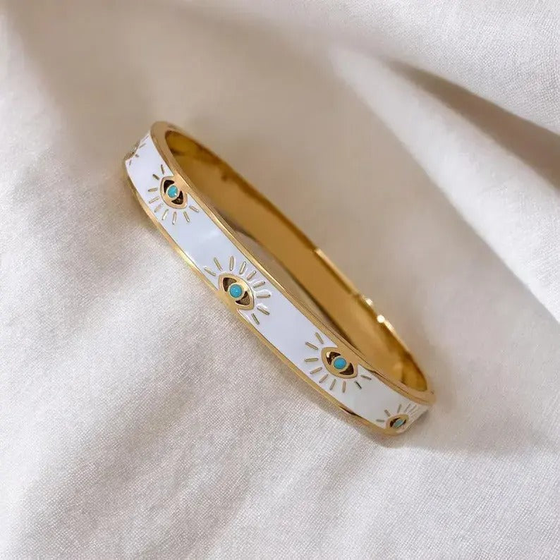 Enamelled Evil Eyes Bangle Bracelet