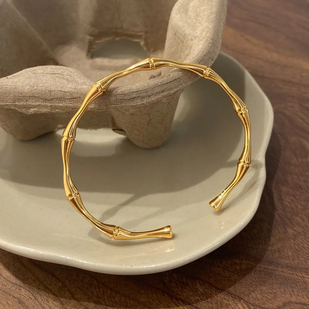 Bamboo Cuff Style Bangle Adjustable Bracelet