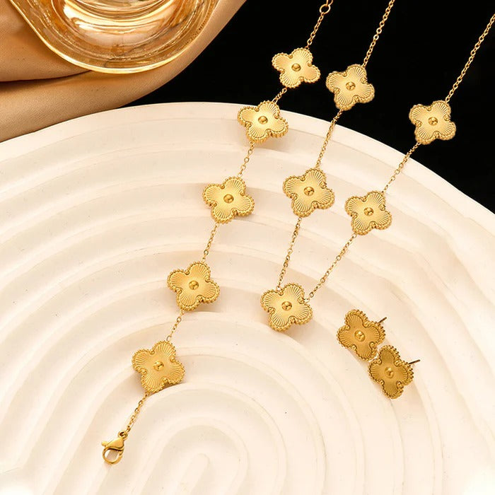 LuckyLeaf Full Gold Combo Set (Earrings, Bracelet & Necklace)