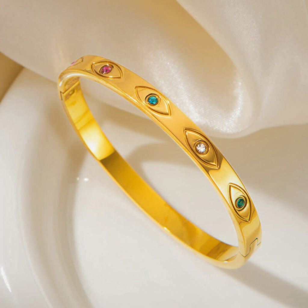 Multi-Color Zircon Evil Eyes Style Bangle Bracelet