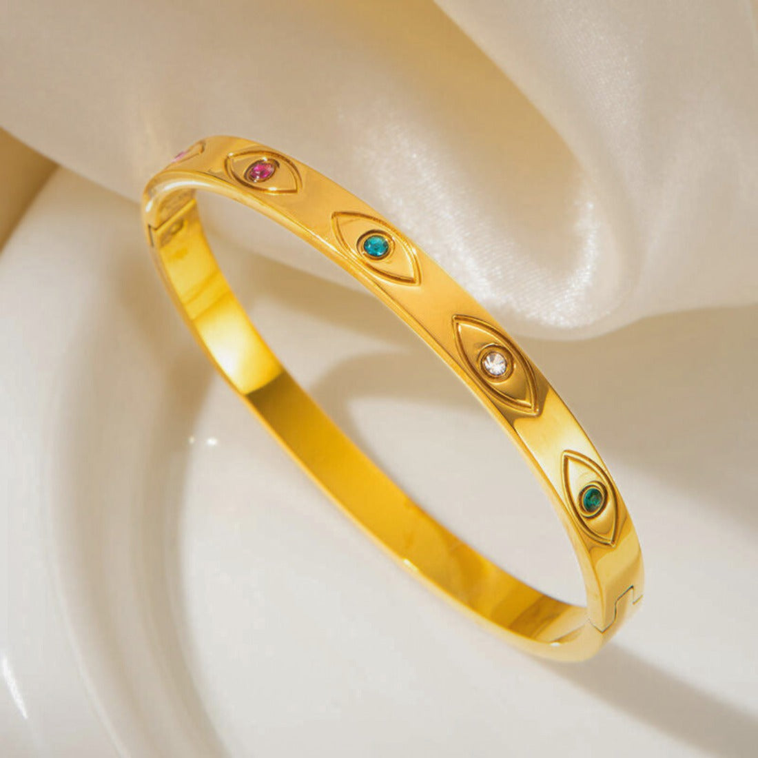 Multi-Color Zircon Evil Eyes Style Bangle Bracelet