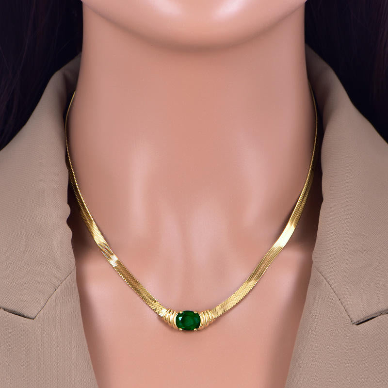 Snake Chain Oval Emerald Style Zirconia Choker Necklace