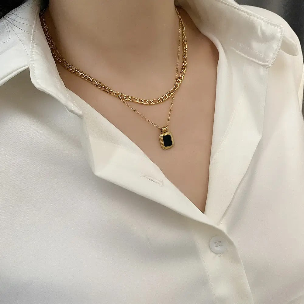 Double Layer Square Black Shell Necklace