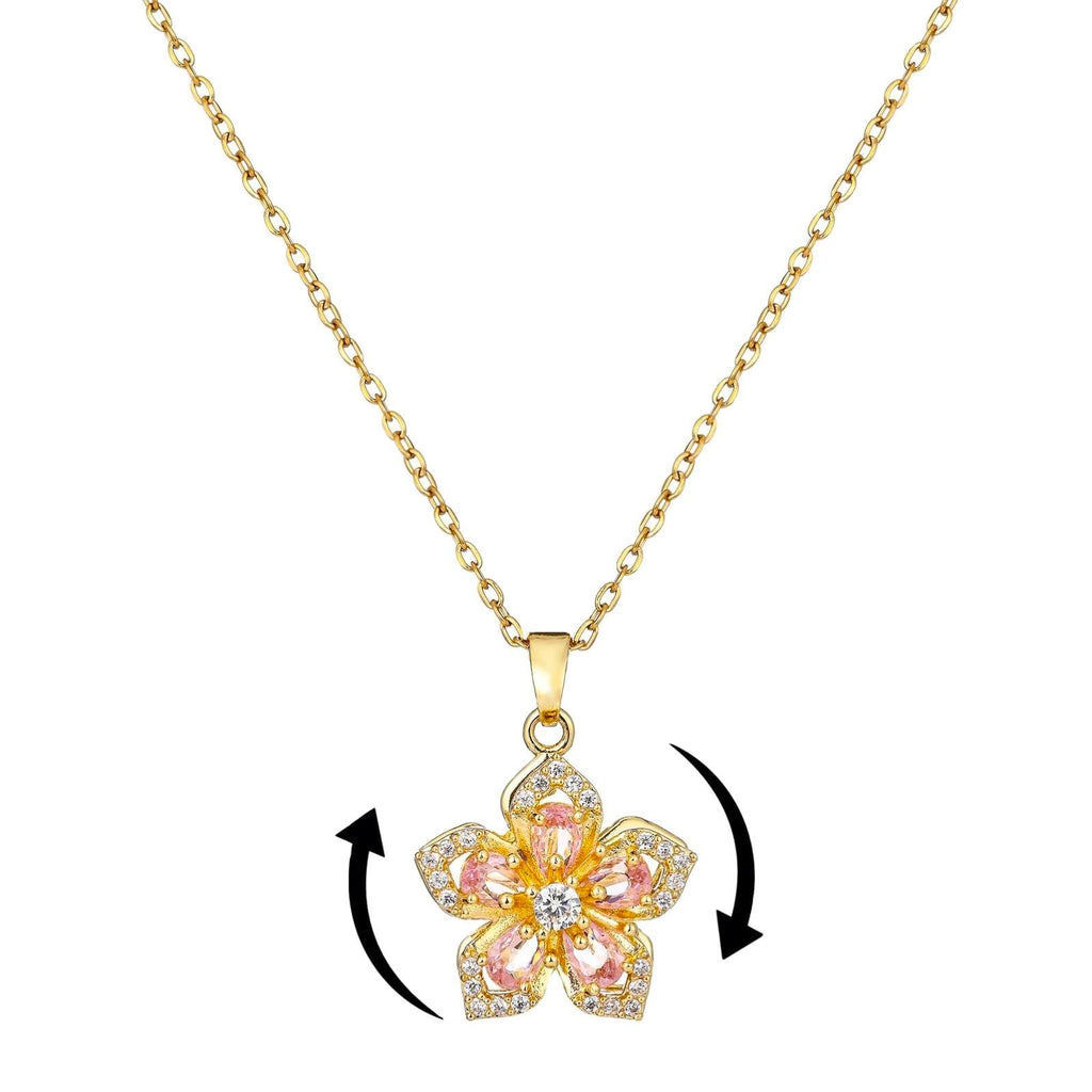 Rotating Pink Floral Pendant Necklace