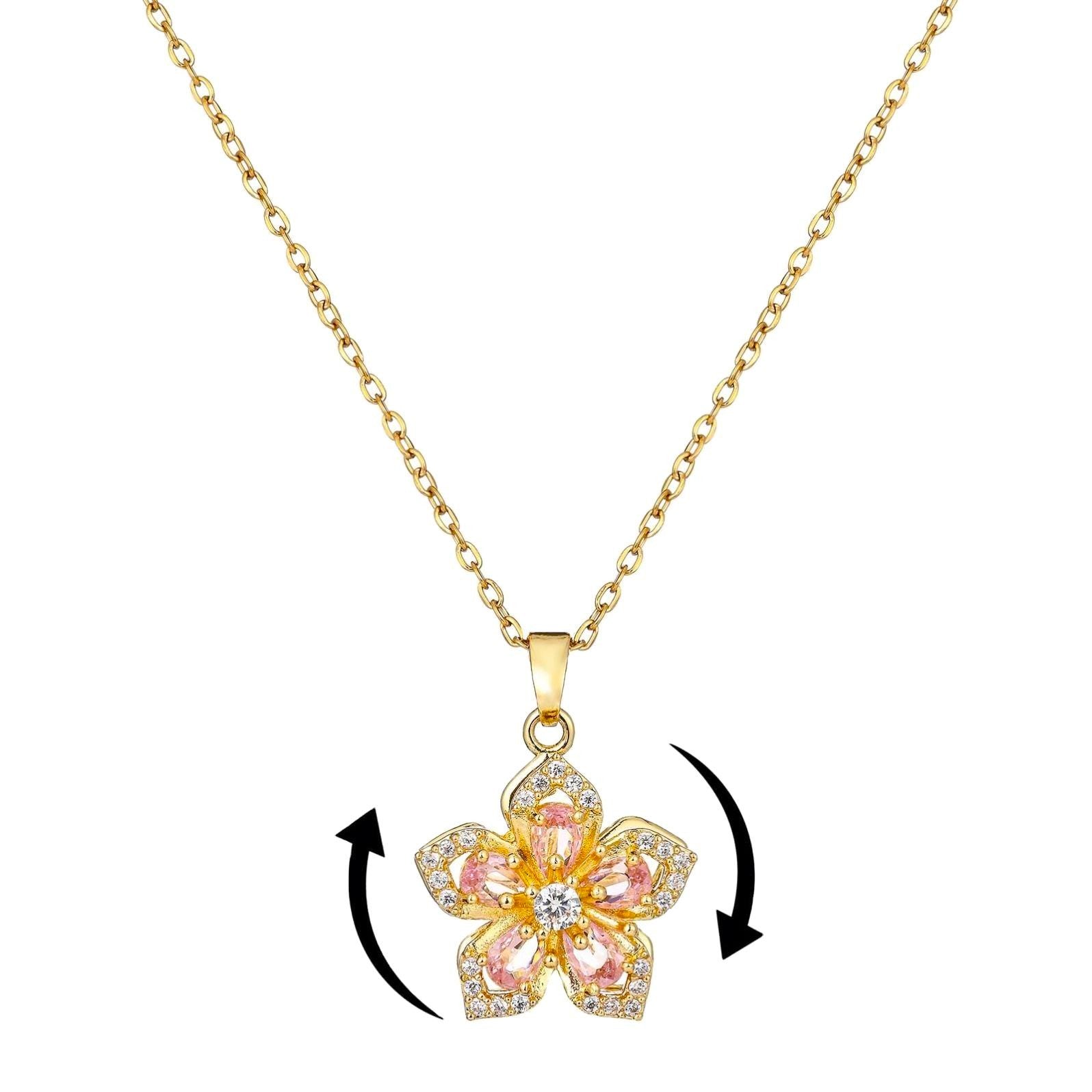 Rotating Pink Floral Pendant Necklace