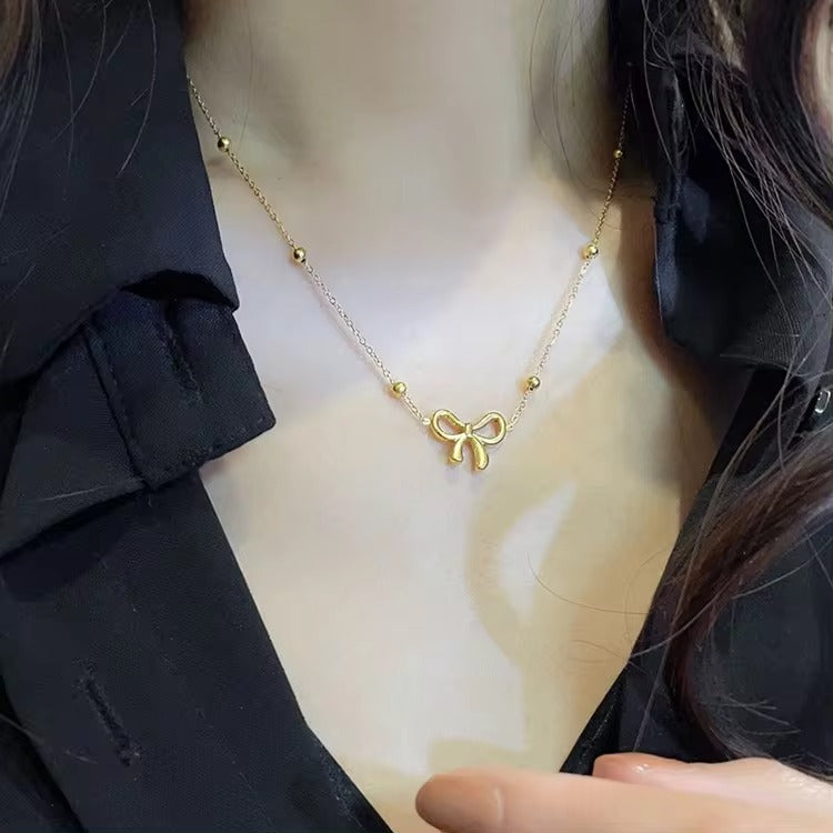 Beads Chain Bow Necklace