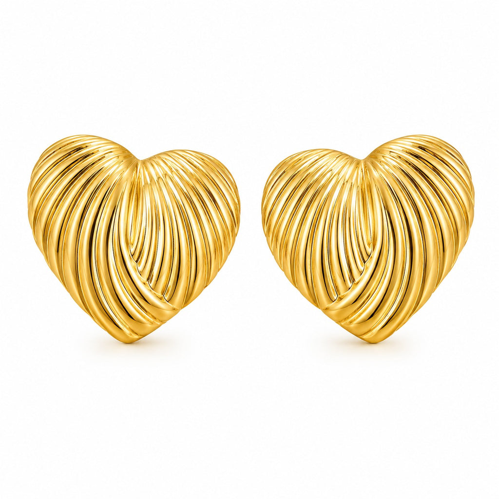 Striped Big Heart Stud Earrings