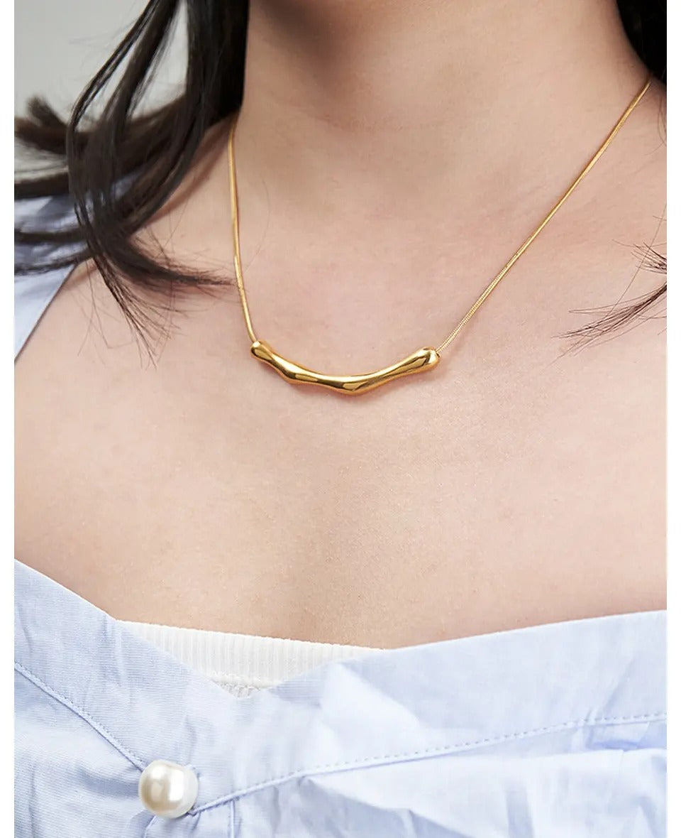 Irregular Bar Bamboo Pendant Snake Chain Necklace