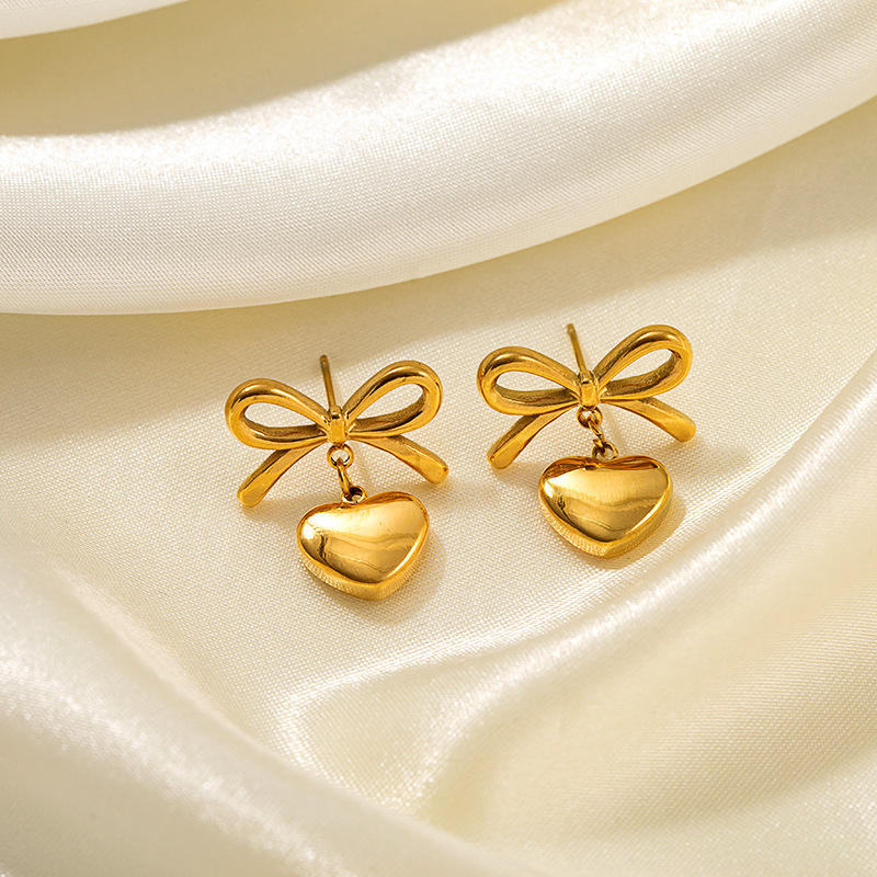 Heart Bow Drop Earrings