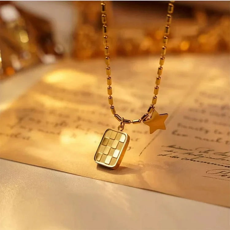 Chess Square Star Pendant Necklace
