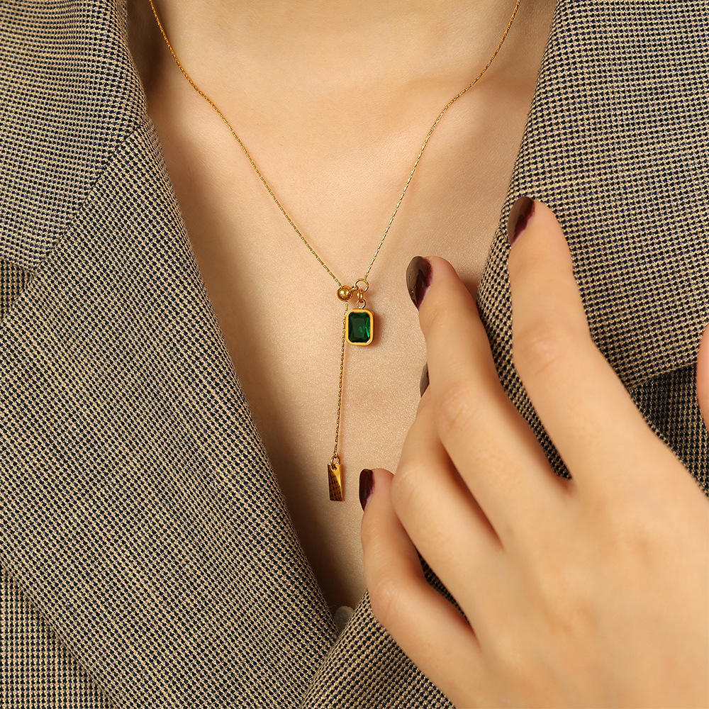 Emerald Pendant Baby Engraved Bar Drop Necklace