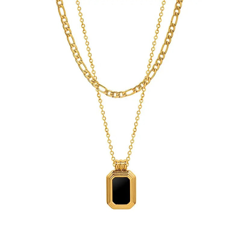 Double Layer Square Black Shell Necklace