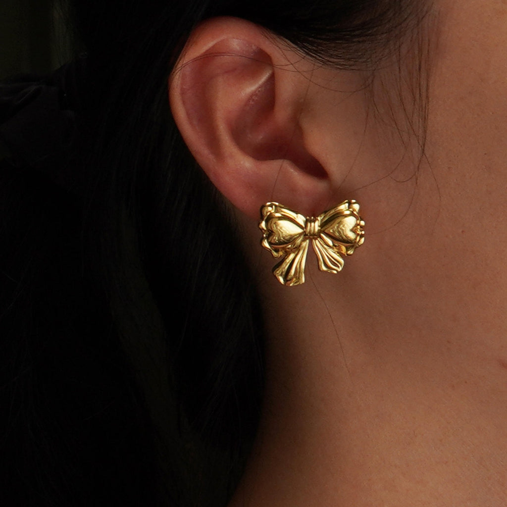Heart Bow Tie Stud Earrings