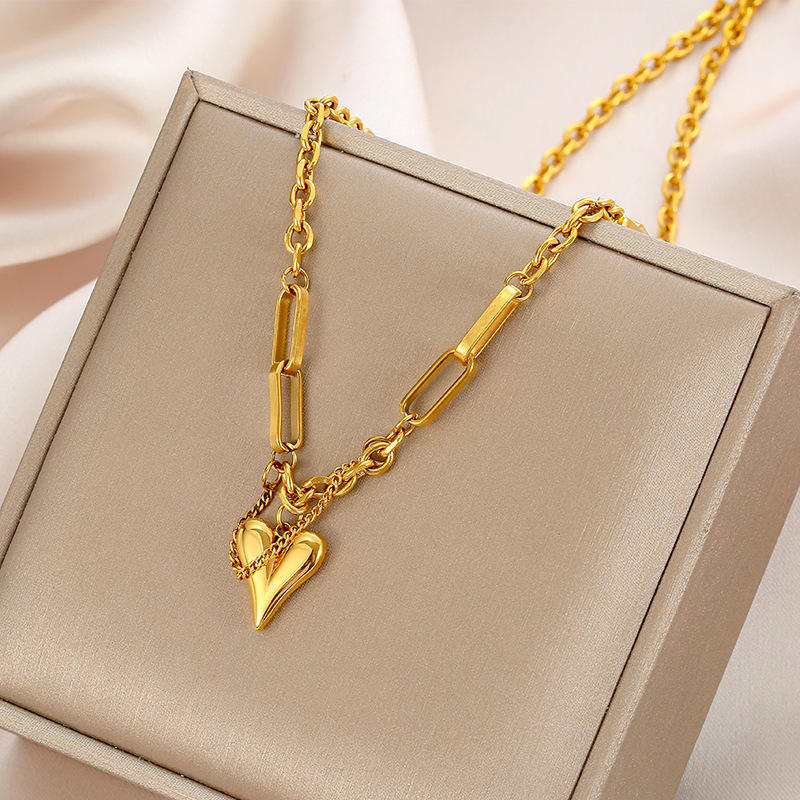 Heart Drop Linked Chain Necklace
