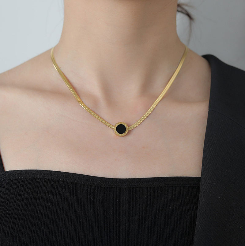 Roman Black Round Snake Chain Necklace