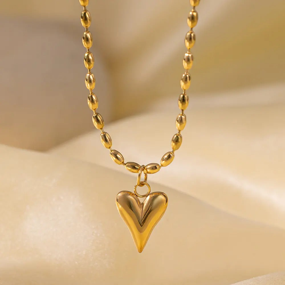 Bean Style Chain Heart Pendant Necklace