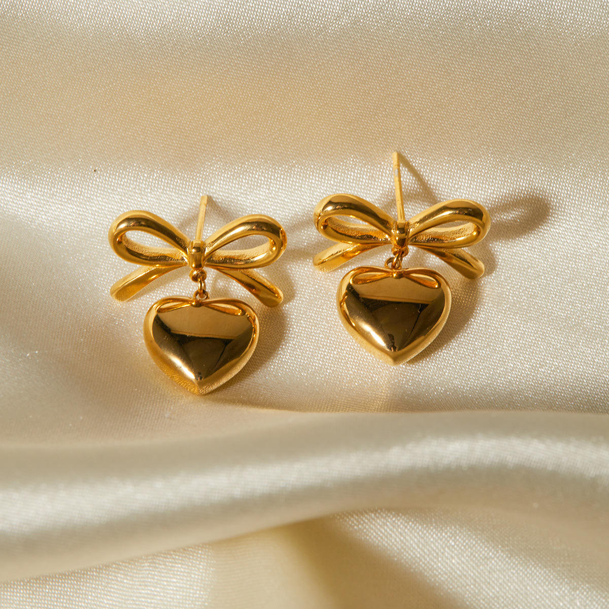 Heart Bow Drop Earrings