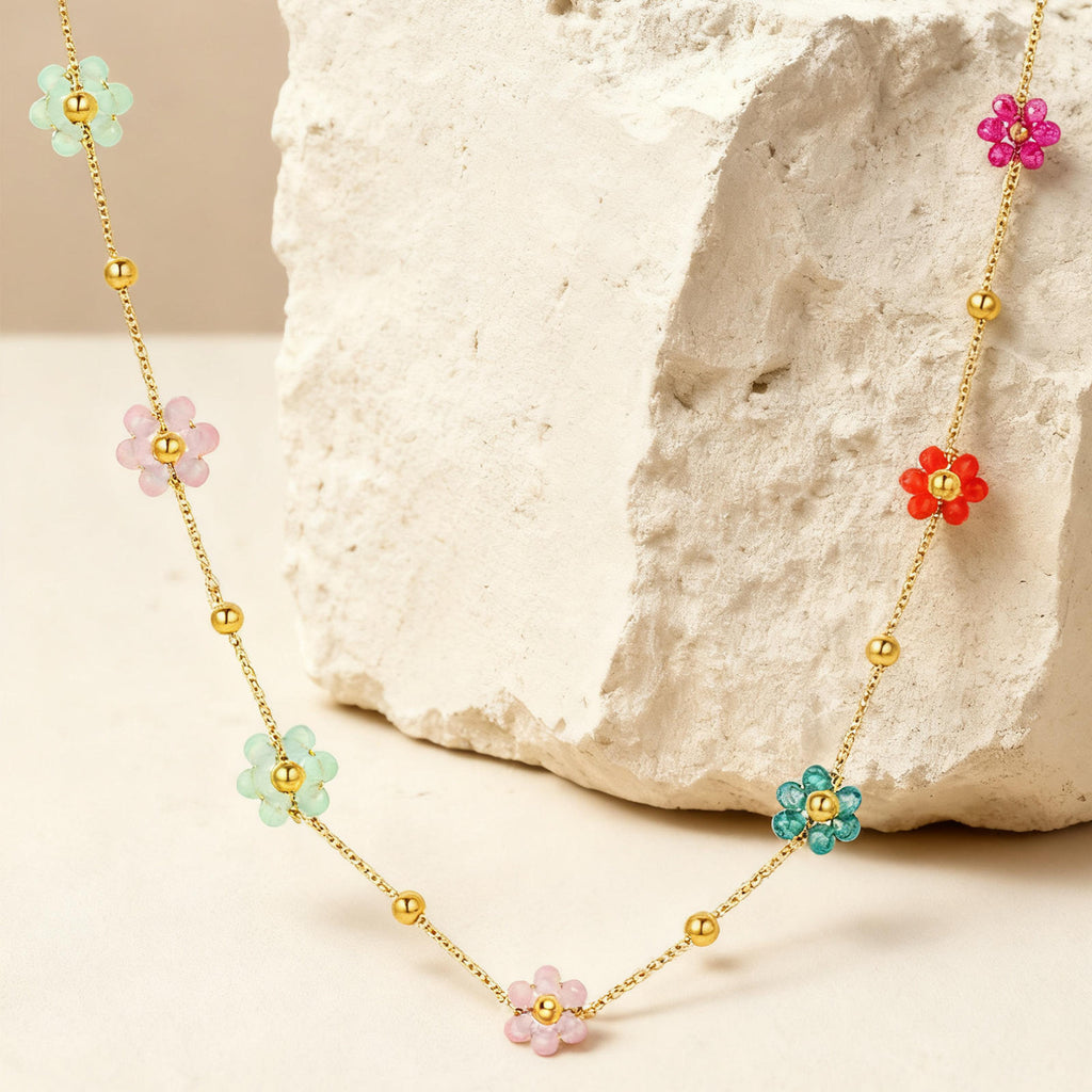 Colorful Daisy Flower Crystal Beads Necklace