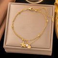 Sea Shell Satr Paerl Charms Dual Chain Anklet
