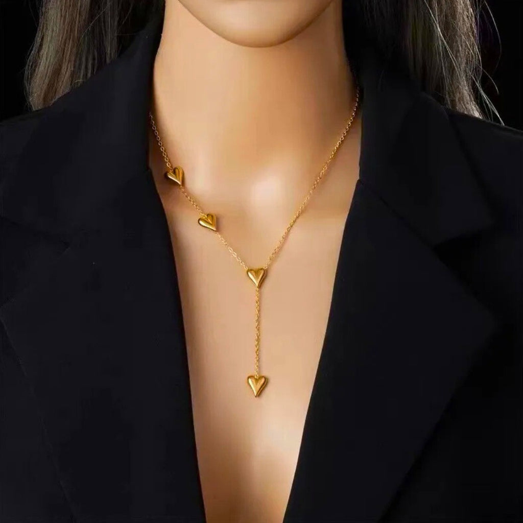 Y-Shape Four Heart Drop Necklace