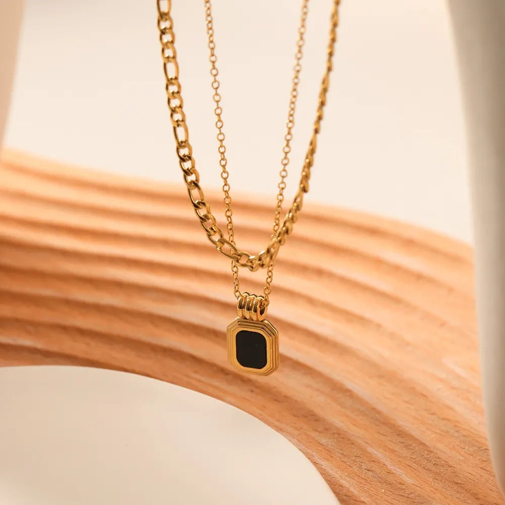 Double Layer Square Black Shell Necklace