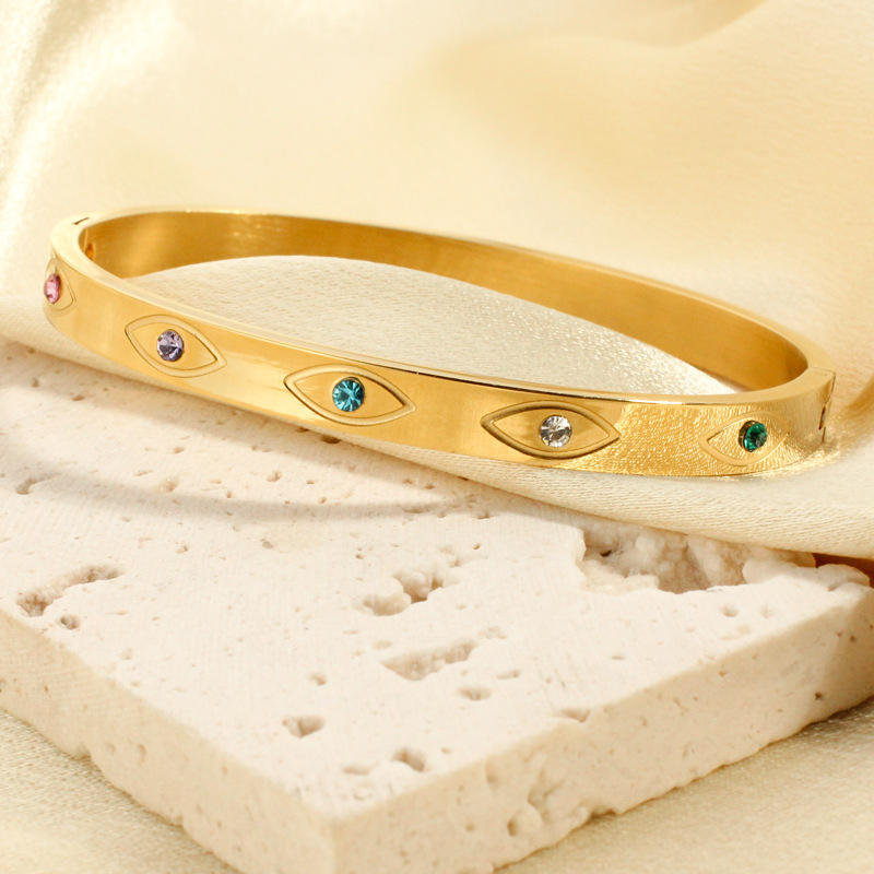 Multi-Color Zircon Evil Eyes Style Bangle Bracelet