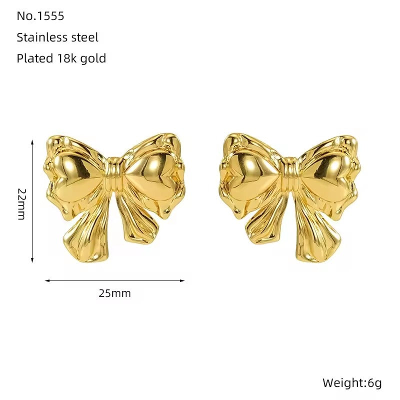 Heart Bow Tie Stud Earrings